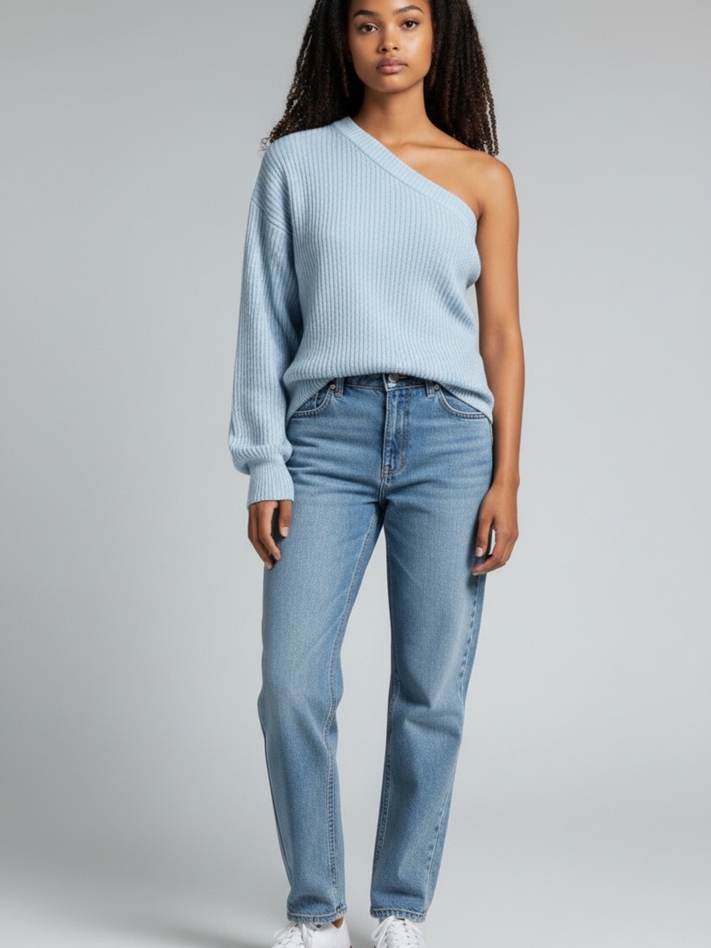 Nine West One Shoulder Knit Sweater Small Blue